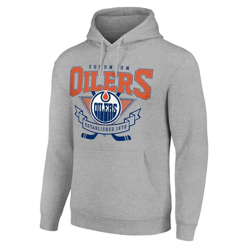 Edmonton Oilers Starter Team Logo Graphic Fleece Tri-Blend Pullover Hoodie Heather Gray