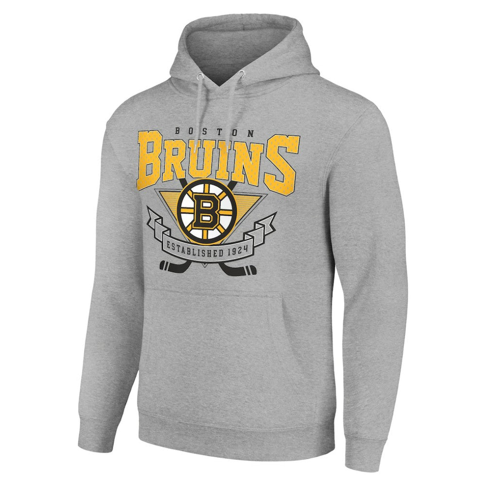Boston Bruins Starter Team Logo Graphic Fleece Tri-Blend Pullover Hoodie Heather Gray