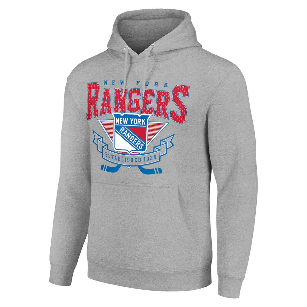 New York Rangers Starter Team Logo Graphic Fleece Tri-Blend Pullover Hoodie Heather Gray