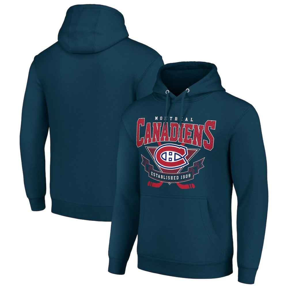 Montreal Canadiens Starter Team Logo Graphic Fleece Tri-Blend Pullover Hoodie Navy