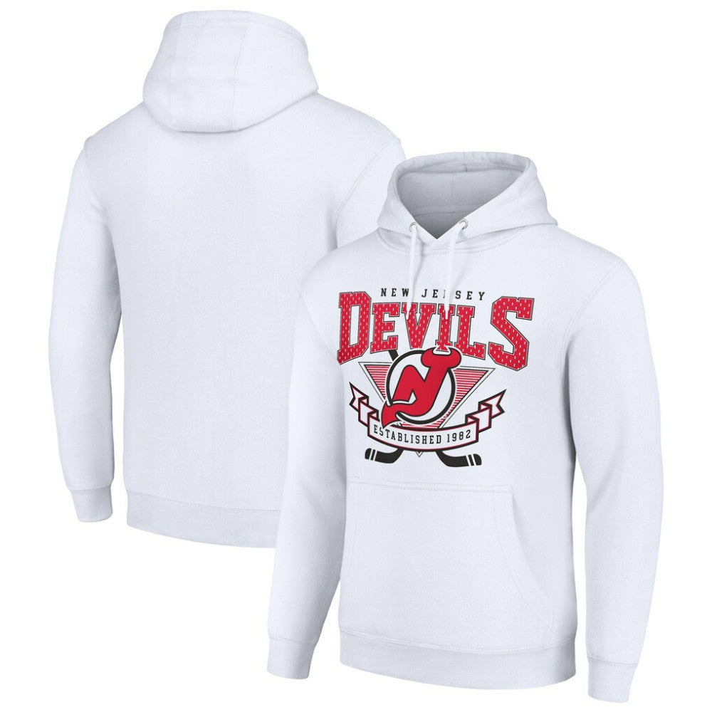 New Jersey Devils Starter Team Logo Graphic Fleece Tri-Blend Pullover Hoodie White