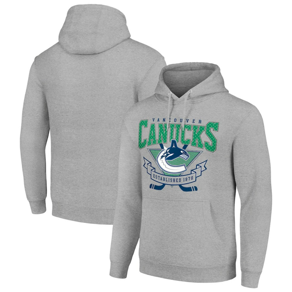 Vancouver Canucks Starter Team Logo Graphic Fleece Tri-Blend Pullover Hoodie Heather Gray