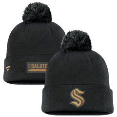 Seattle Kraken Fanatics Military Appreciation Cuffed Knit Hat with Pom Black