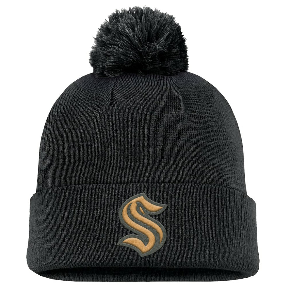 Seattle Kraken Fanatics Military Appreciation Cuffed Knit Hat with Pom Black