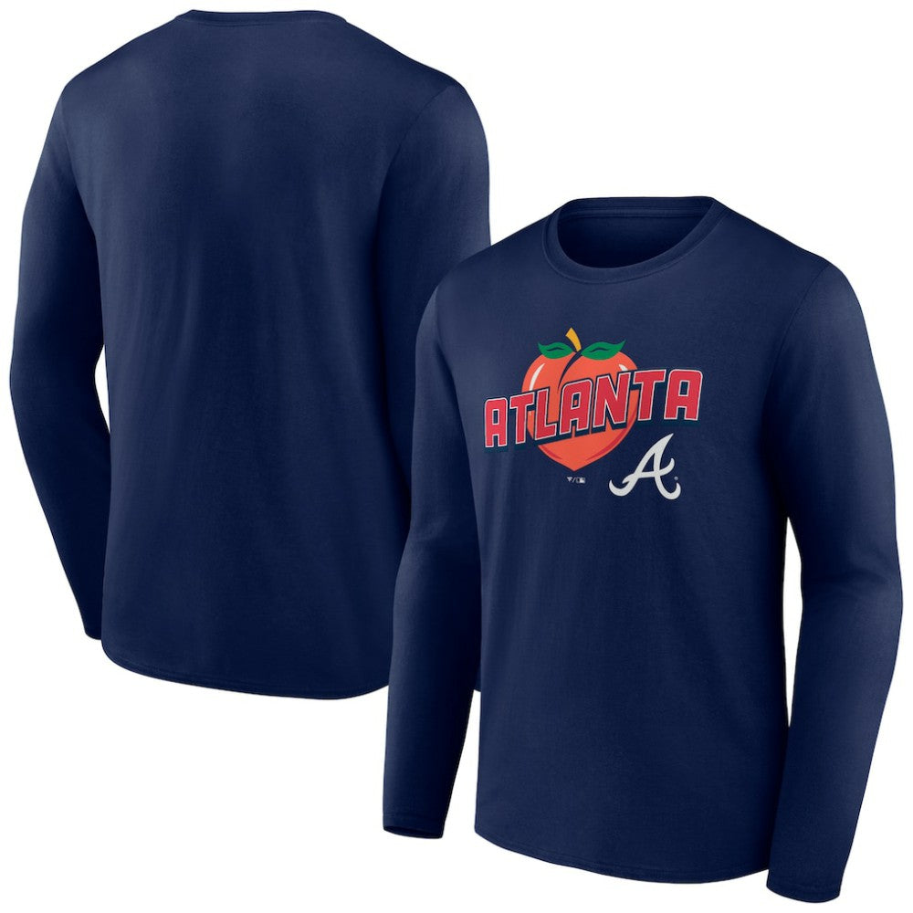 Atlanta Braves Peach Long Sleeve T-Shirt Navy