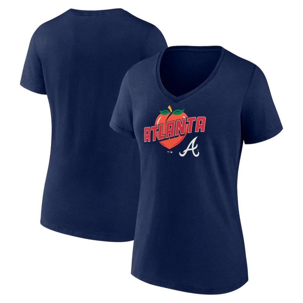 Atlanta Braves Women's Peach V-Neck T-Shirt Navy
