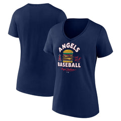 Los Angeles Angels Women's Big A Burger V-Neck T-Shirt Navy