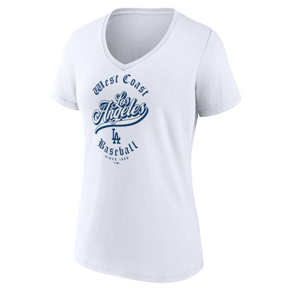 Los Angeles Dodgers Women's West Coast Baseball V-Neck T-Shirt White