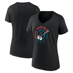 Miami Marlins Women's Let's Go Fish V-Neck T-Shirt Black