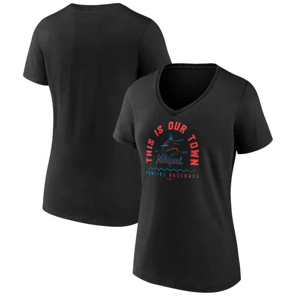 Miami Marlins Women's Our Town V-Neck T-Shirt Black