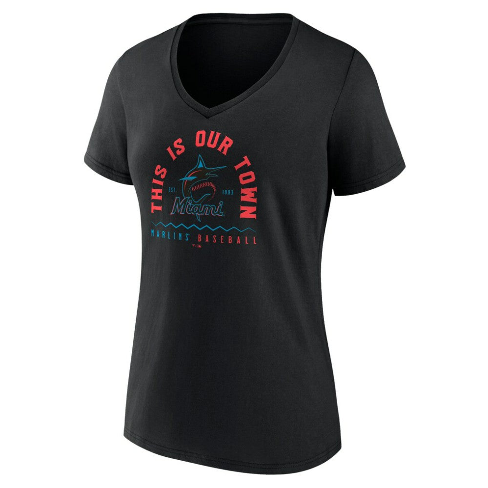 Miami Marlins Women's Our Town V-Neck T-Shirt Black