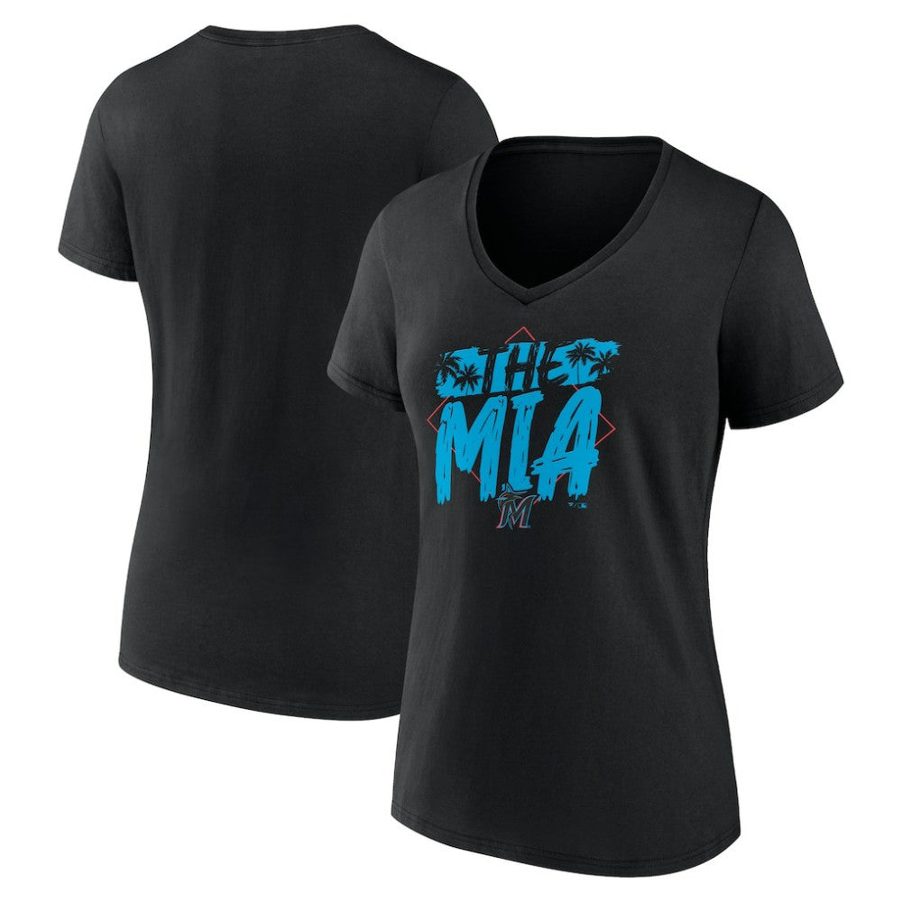 Miami Marlins Women's The MIA V-Neck T-Shirt Black