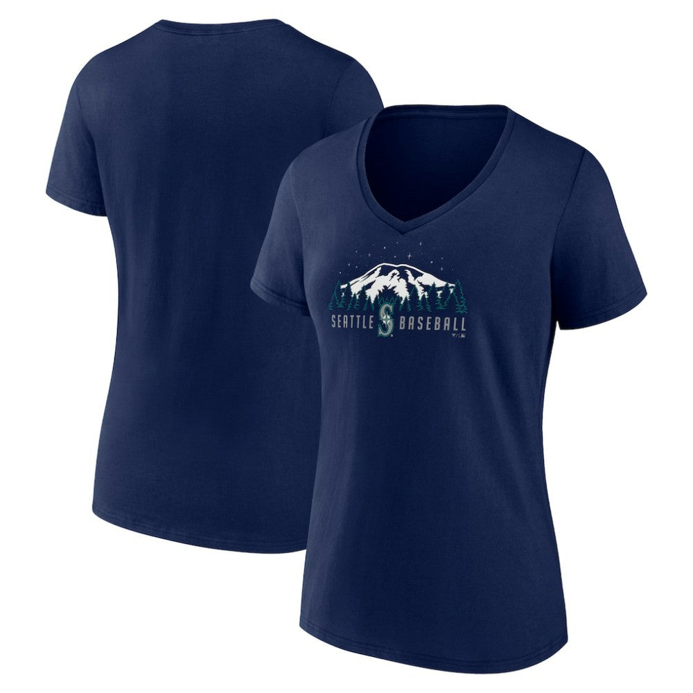 Seattle Mariners Women's Mountains V-Neck T-Shirt Navy