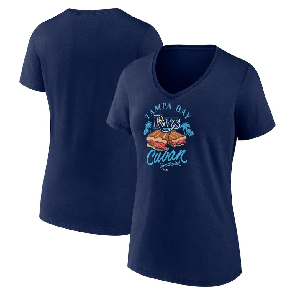 Tampa Bay Rays Women's Cuban Sandwich V-Neck T-Shirt Navy
