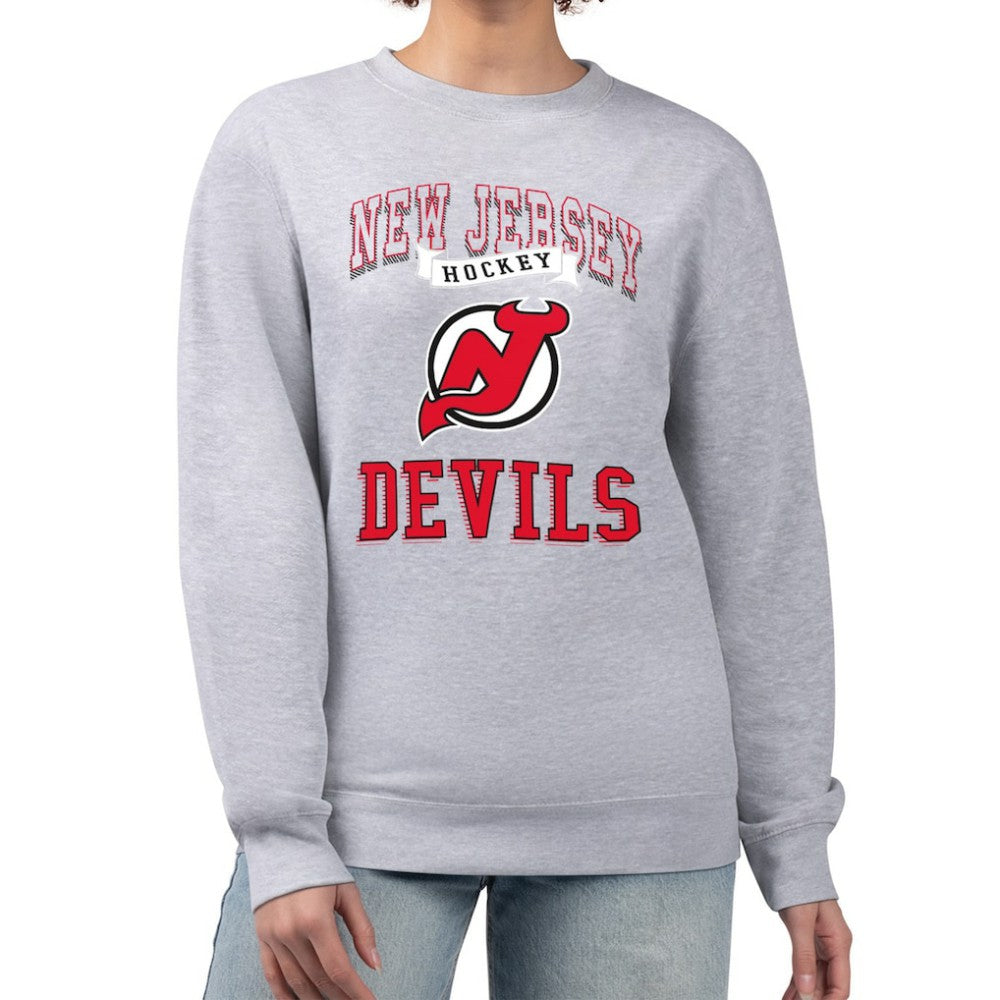 New Jersey Devils G-III 4Her by Carl Banks Women's Team Logo Tri-Blend Fleece Pullover Sweatshirt Heather Gray