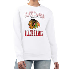 Chicago Blackhawks G-III 4Her by Carl Banks Women's Team Logo Tri-Blend Fleece Pullover Sweatshirt White