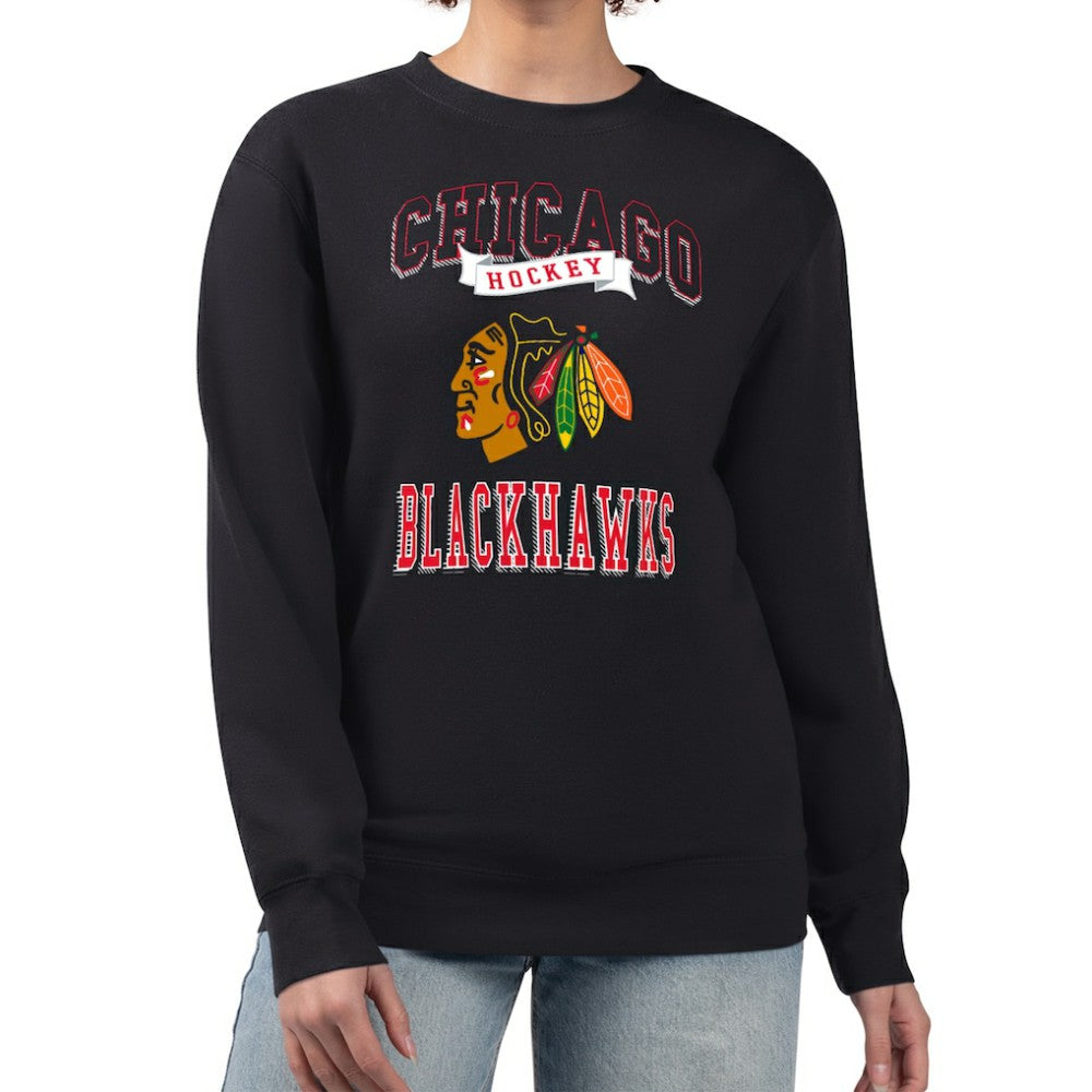 Chicago Blackhawks G-III 4Her by Carl Banks Women's Team Logo Tri-Blend Fleece Pullover Sweatshirt Black