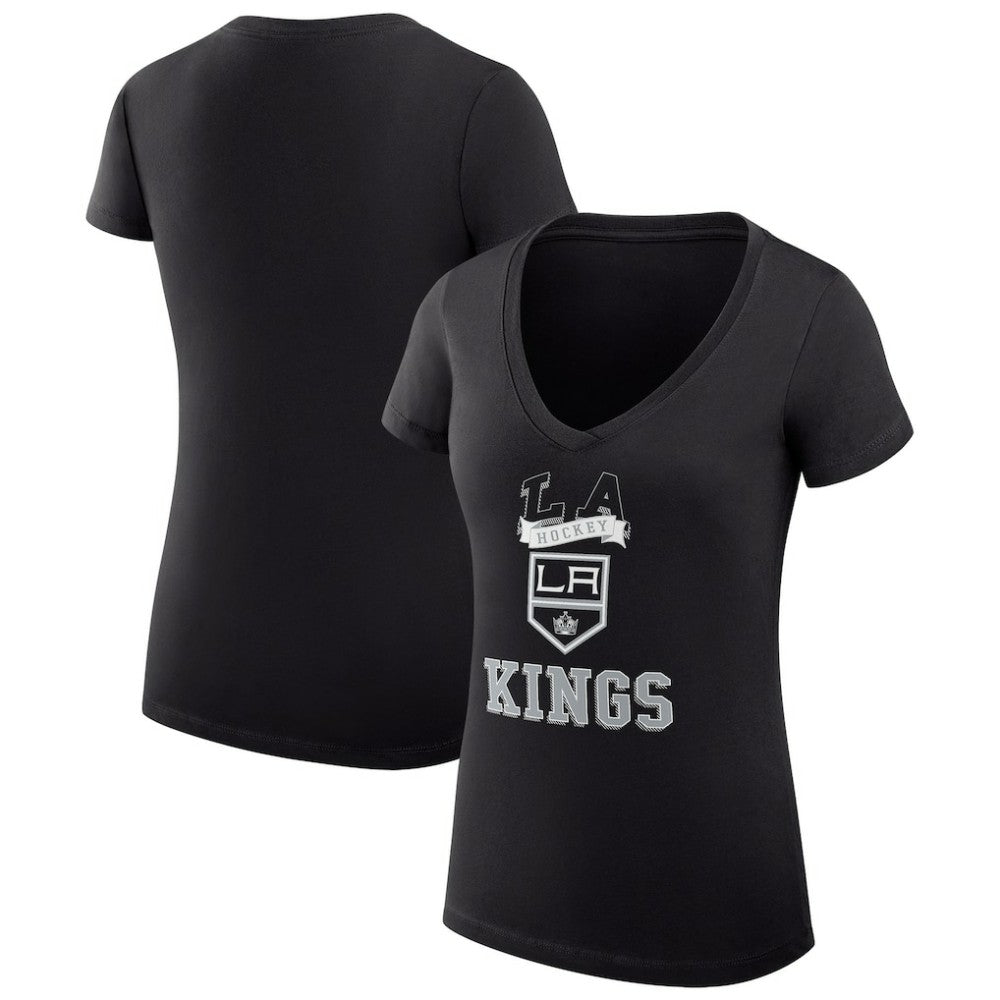 Los Angeles Kings G-III 4Her by Carl Banks Women's Super-Slim Fit Lightweight Team Logo Graphic V-Neck T-Shirt Black