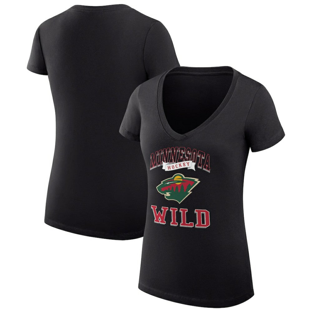 Minnesota Wild G-III 4Her by Carl Banks Women's Super-Slim Fit Lightweight Team Logo Graphic V-Neck T-Shirt Black