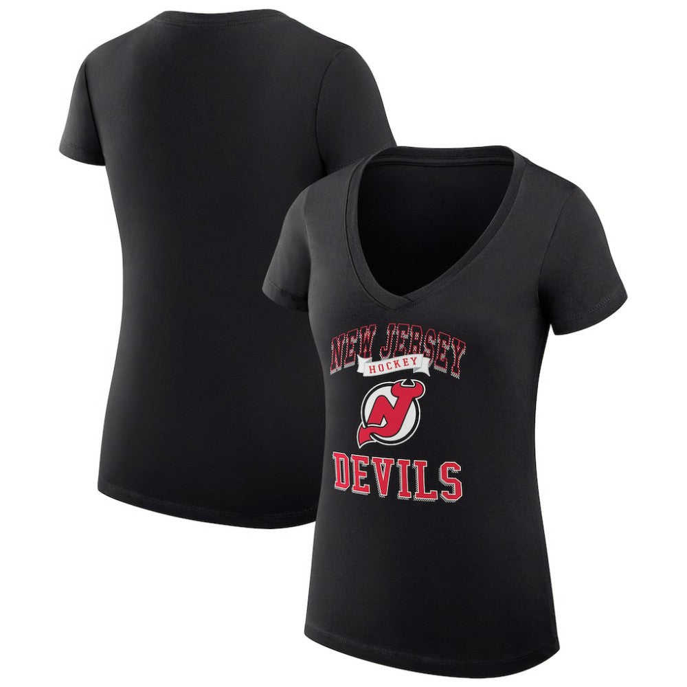 New Jersey Devils G-III 4Her by Carl Banks Women's Super-Slim Fit Lightweight Team Logo Graphic V-Neck T-Shirt Black