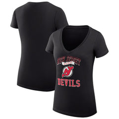 New Jersey Devils G-III 4Her by Carl Banks Women's Super-Slim Fit Lightweight Team Logo Graphic V-Neck T-Shirt Black