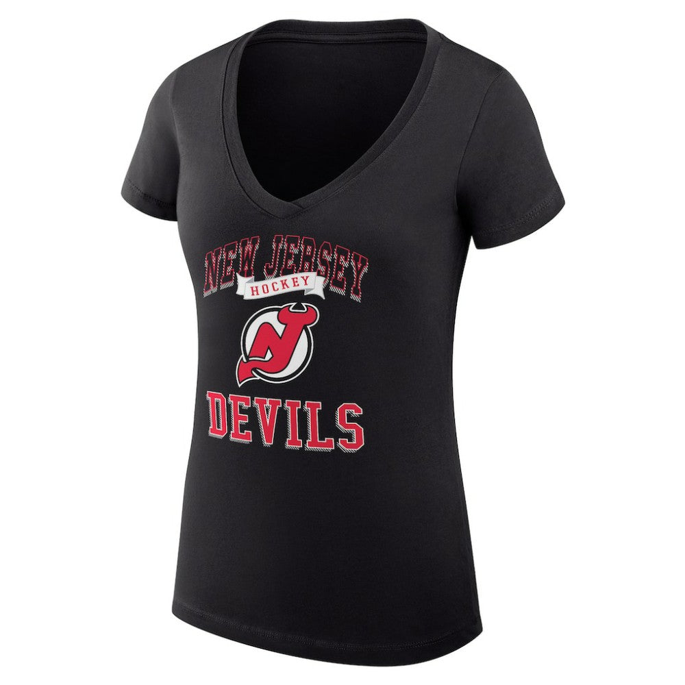 New Jersey Devils G-III 4Her by Carl Banks Women's Super-Slim Fit Lightweight Team Logo Graphic V-Neck T-Shirt Black