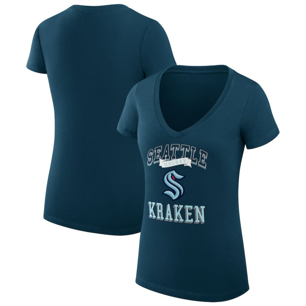 Seattle Kraken G-III 4Her by Carl Banks Women's Super-Slim Fit Lightweight Team Logo Graphic V-Neck T-Shirt Navy