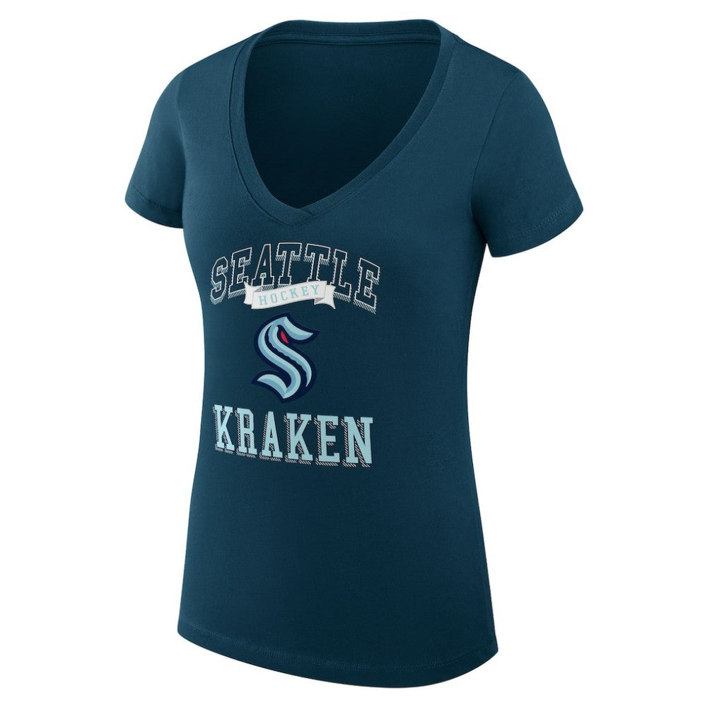 Seattle Kraken G-III 4Her by Carl Banks Women's Super-Slim Fit Lightweight Team Logo Graphic V-Neck T-Shirt Navy