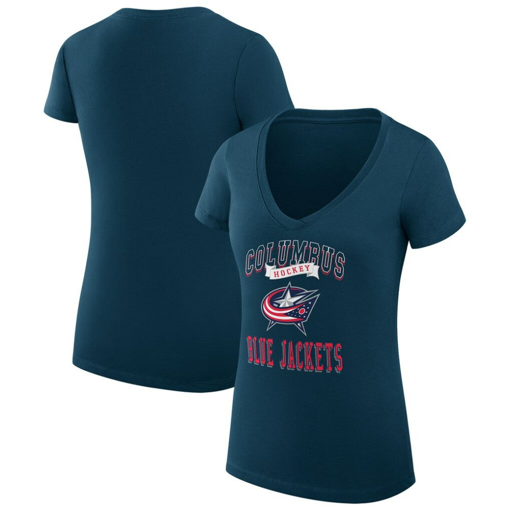 Columbus Blue Jackets G-III 4Her by Carl Banks Women's Super-Slim Fit Lightweight Team Logo Graphic V-Neck T-Shirt Navy