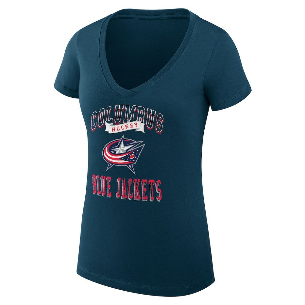 Columbus Blue Jackets G-III 4Her by Carl Banks Women's Super-Slim Fit Lightweight Team Logo Graphic V-Neck T-Shirt Navy