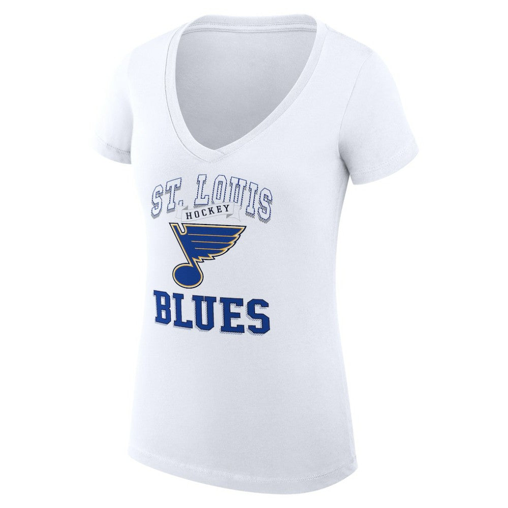 St. Louis Blues G-III 4Her by Carl Banks Women's Super-Slim Fit Lightweight Team Logo Graphic V-Neck T-Shirt White