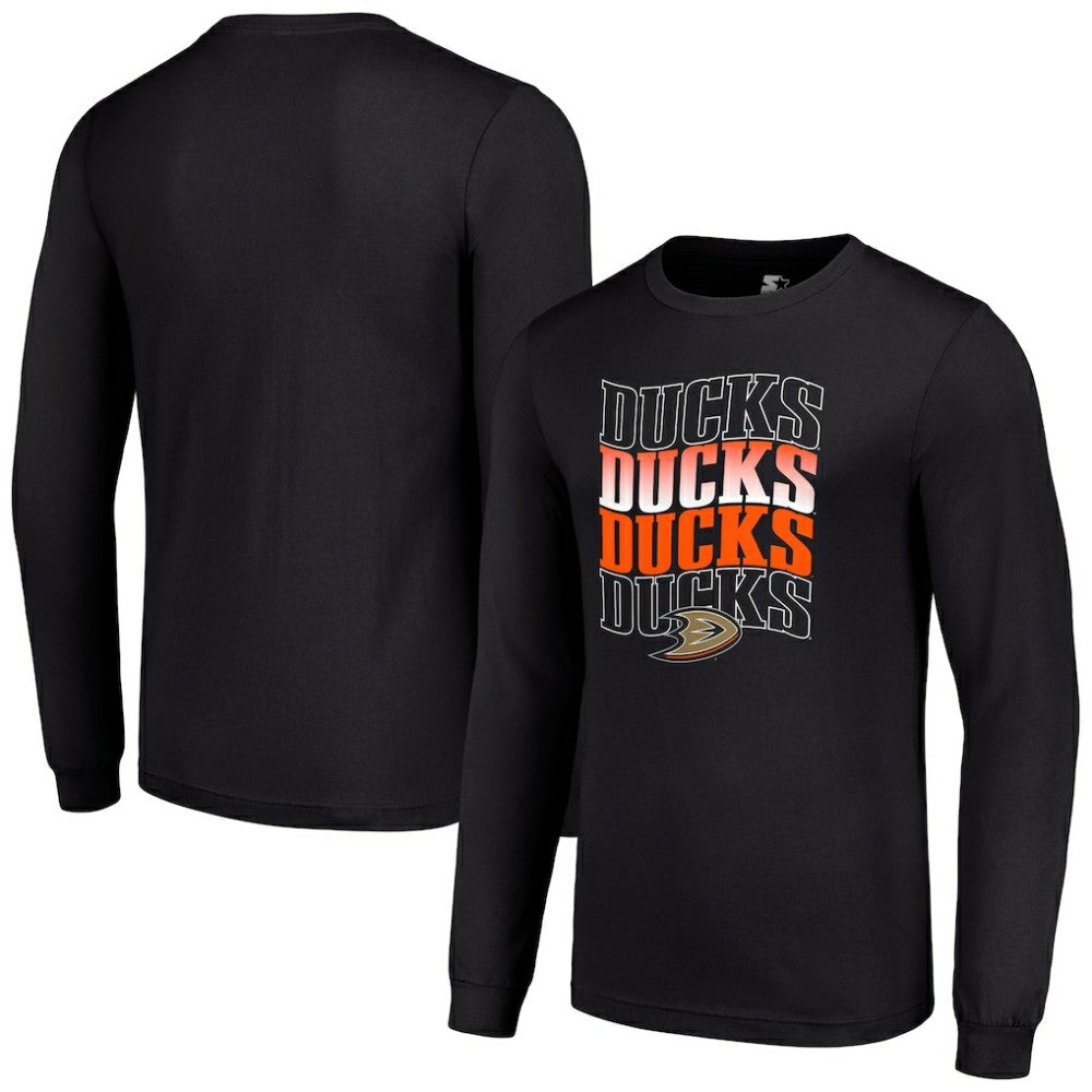 Anaheim Ducks Starter Four Team Name Logo Long Sleeve Graphic T-Shirt Black