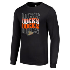Anaheim Ducks Starter Four Team Name Logo Long Sleeve Graphic T-Shirt Black