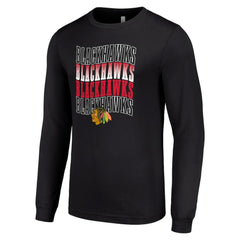 Chicago Blackhawks Starter Four Team Name Logo Long Sleeve Graphic T-Shirt Black