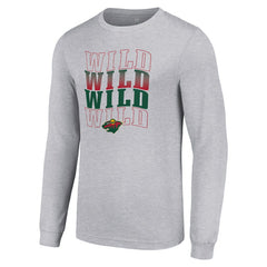 Minnesota Wild Starter Four Team Name Logo Long Sleeve Graphic T-Shirt Heather Gray