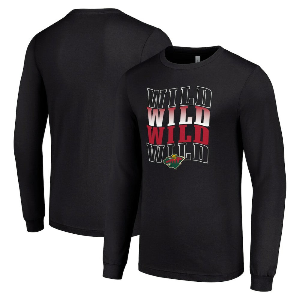 Minnesota Wild Starter Four Team Name Logo Long Sleeve Graphic T-Shirt Black