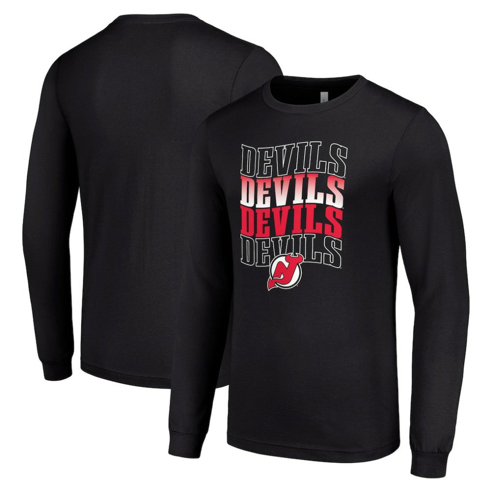 New Jersey Devils Starter Four Team Name Logo Long Sleeve Graphic T-Shirt Black