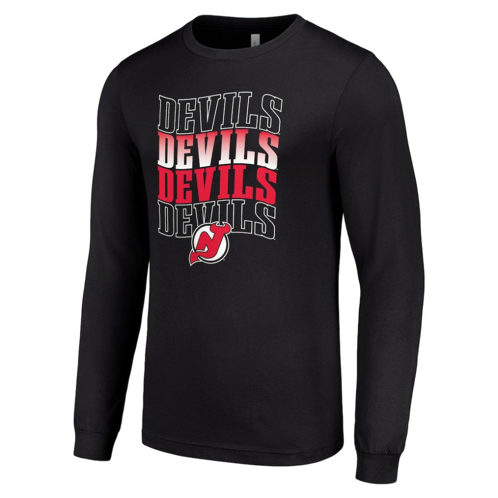New Jersey Devils Starter Four Team Name Logo Long Sleeve Graphic T-Shirt Black