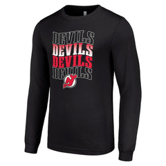 New Jersey Devils Starter Four Team Name Logo Long Sleeve Graphic T-Shirt Black