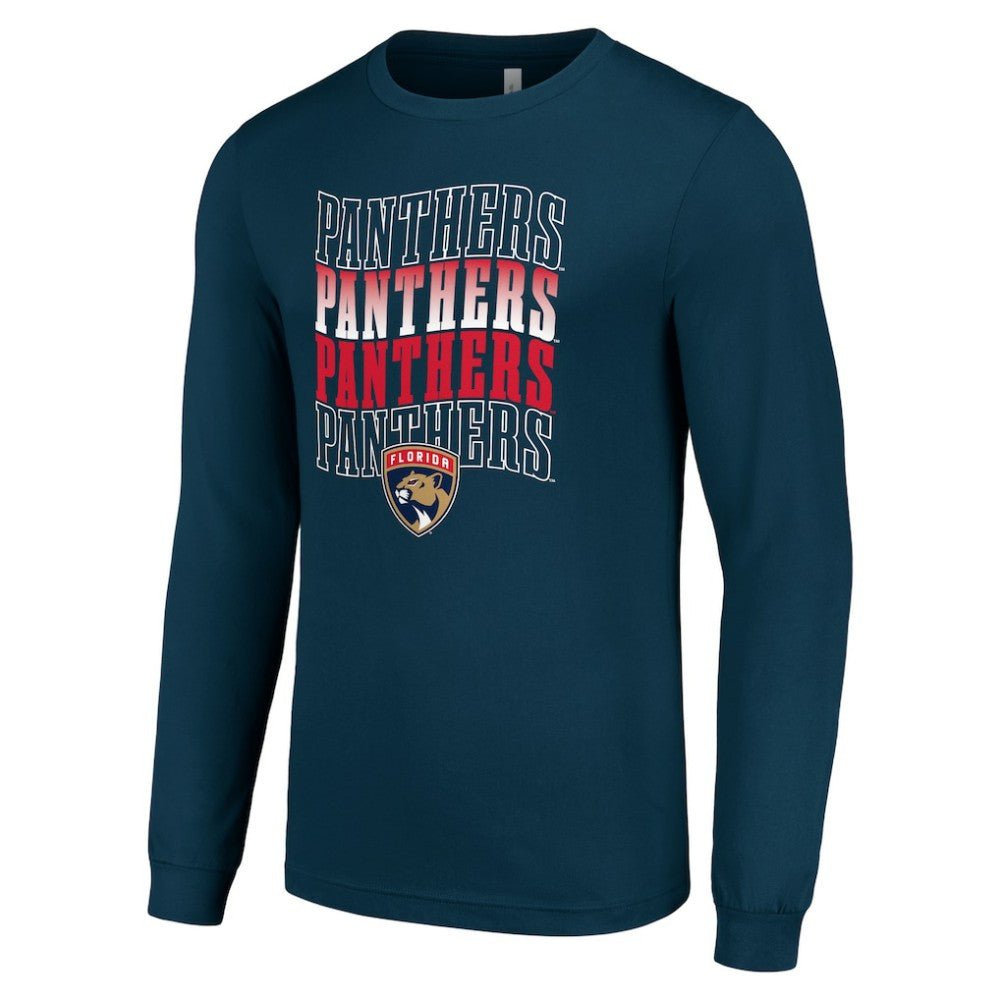 Florida Panthers Starter Four Team Name Logo Long Sleeve Graphic T-Shirt Navy