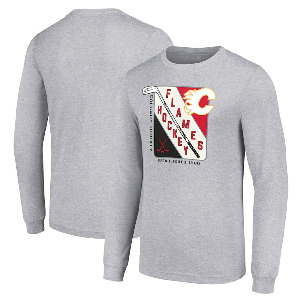 Calgary Flames Starter Shield Long Sleeve Graphic T-Shirt Heather Gray