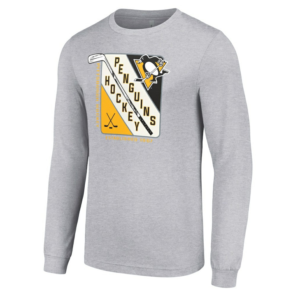 Pittsburgh Penguins Starter Shield Long Sleeve Graphic T-Shirt Heather Gray