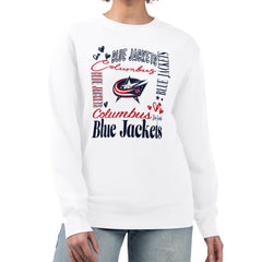 Columbus Blue Jackets G-III 4Her by Carl Banks Women's Collage Graphic Fleece Long Sleeve Pullover Sweatshirt White