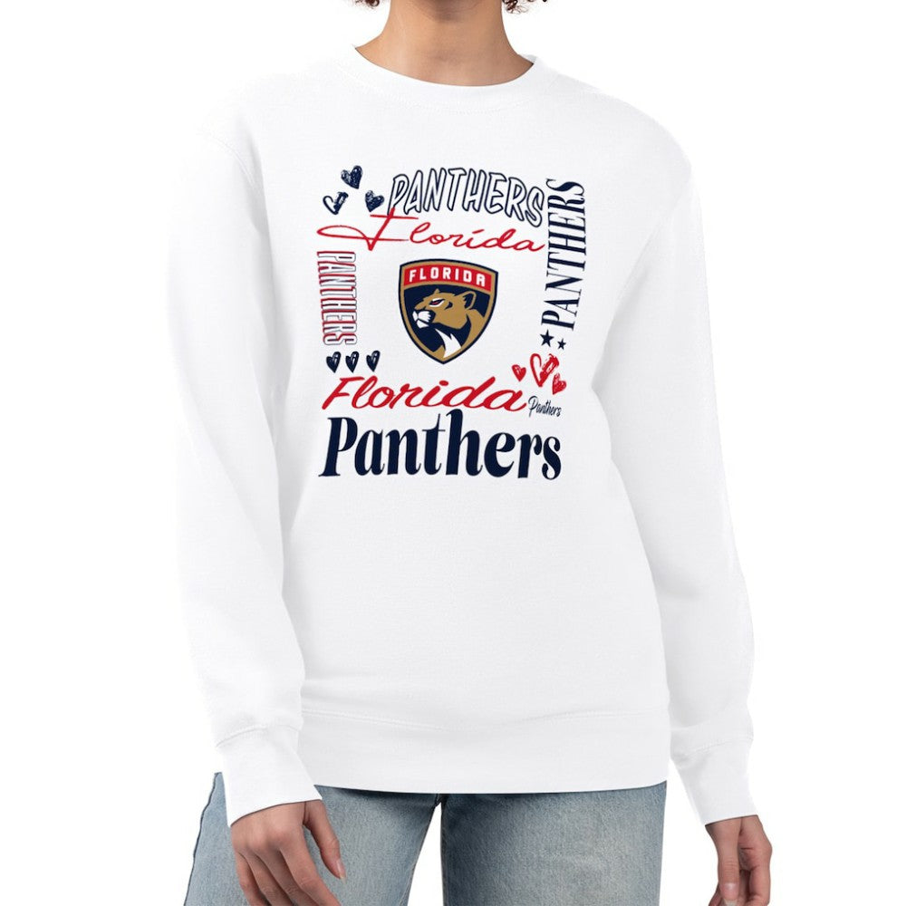 Florida Panthers G-III 4Her by Carl Banks Women's Collage Graphic Fleece Long Sleeve Pullover Sweatshirt White