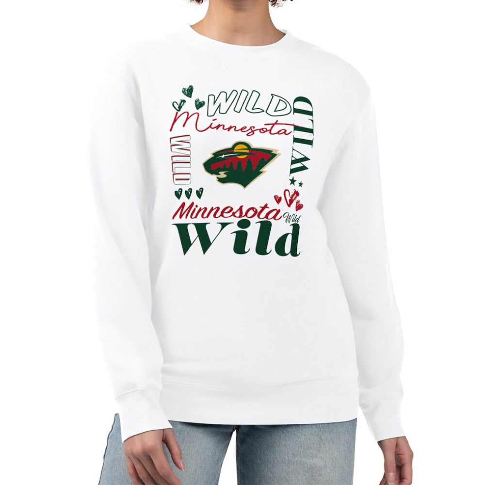 Minnesota Wild G-III 4Her by Carl Banks Women's Collage Graphic Fleece Long Sleeve Pullover Sweatshirt White