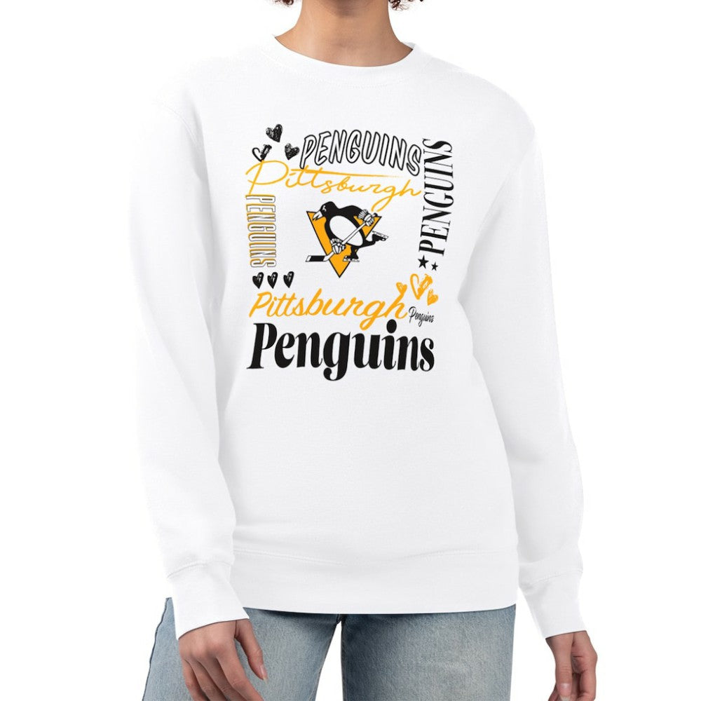 Pittsburgh Penguins G-III 4Her by Carl Banks Women's Collage Graphic Fleece Long Sleeve Pullover Sweatshirt White