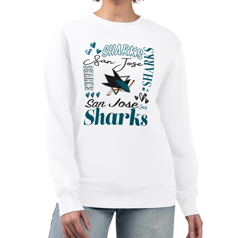 San Jose Sharks G-III 4Her by Carl Banks Women's Collage Graphic Fleece Long Sleeve Pullover Sweatshirt White
