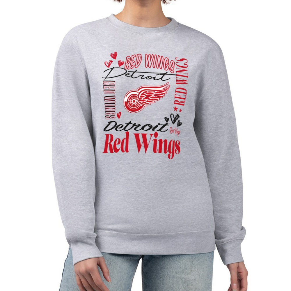 Detroit Red Wings G-III 4Her by Carl Banks Women's Collage Graphic Fleece Long Sleeve Pullover Sweatshirt Heather Gray