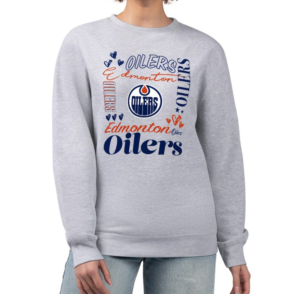 Edmonton Oilers G-III 4Her by Carl Banks Women's Collage Graphic Fleece Long Sleeve Pullover Sweatshirt Heather Gray