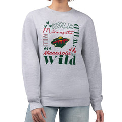 Minnesota Wild G-III 4Her by Carl Banks Women's Collage Graphic Fleece Long Sleeve Pullover Sweatshirt Heather Gray